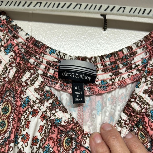 Allison Brittney Pink and Blue Sheath Midi Dress 3/4 Embroidered Sleeves - Picture 2 of 9